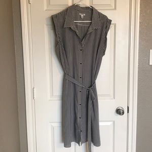 Striped shirt dress with tie belt